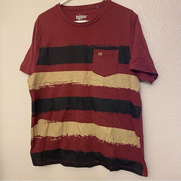 The Roadster Life co burgundy red tan stripe T-shirt with pocket men’s size XL - Picture 1 of 8